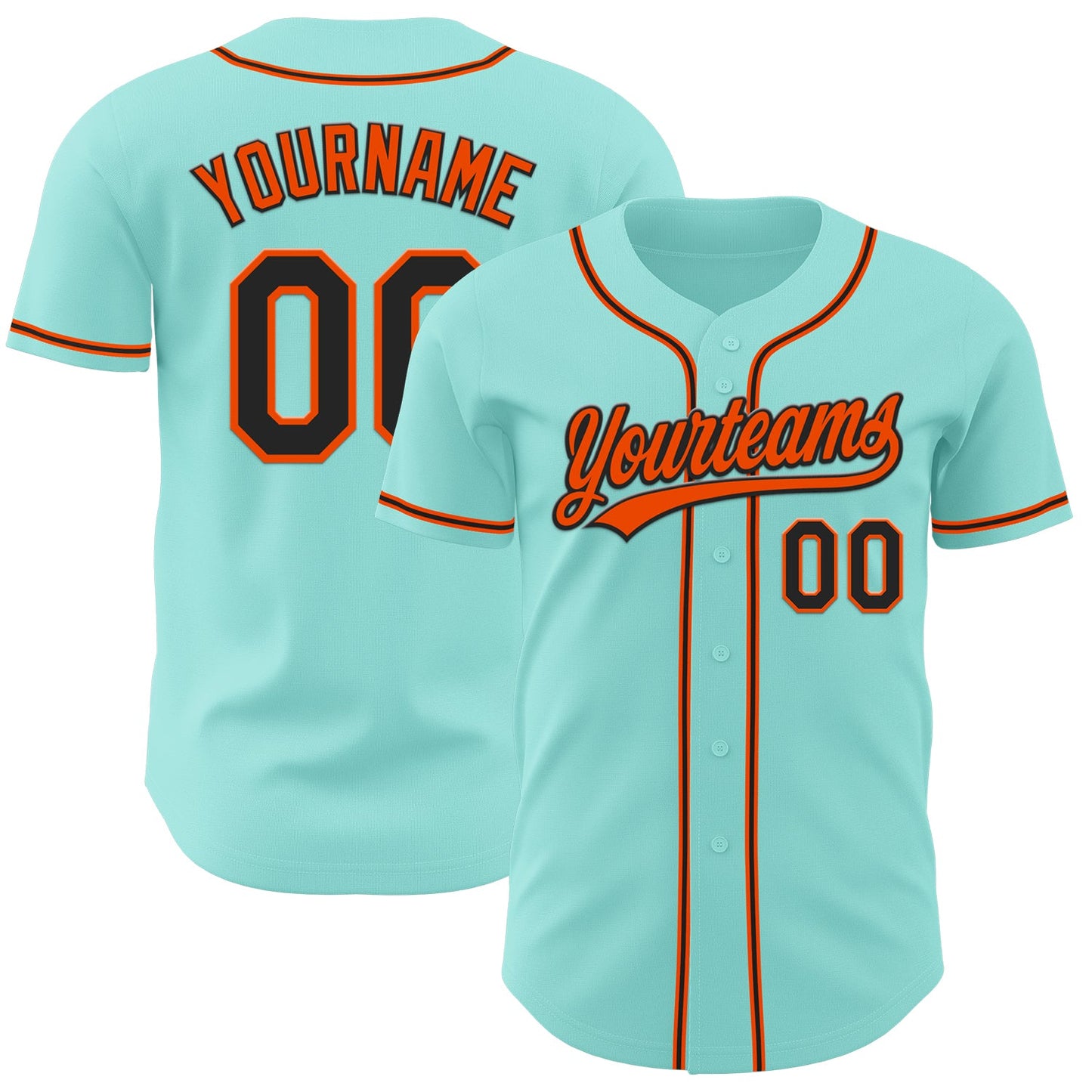 Custom Ice Blue Black-Orange Authentic Baseball Jersey - Sky-Custom