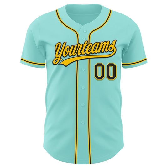 Custom Ice Blue Black-Yellow Authentic Baseball Jersey - Sky-Custom