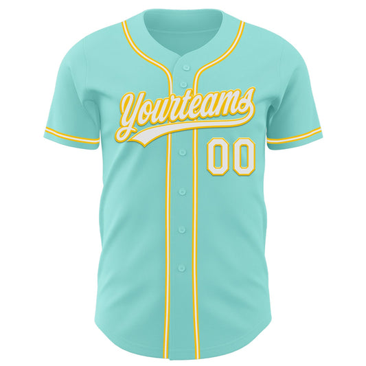 Custom Ice Blue White-Yellow Authentic Baseball Jersey - Sky-Custom