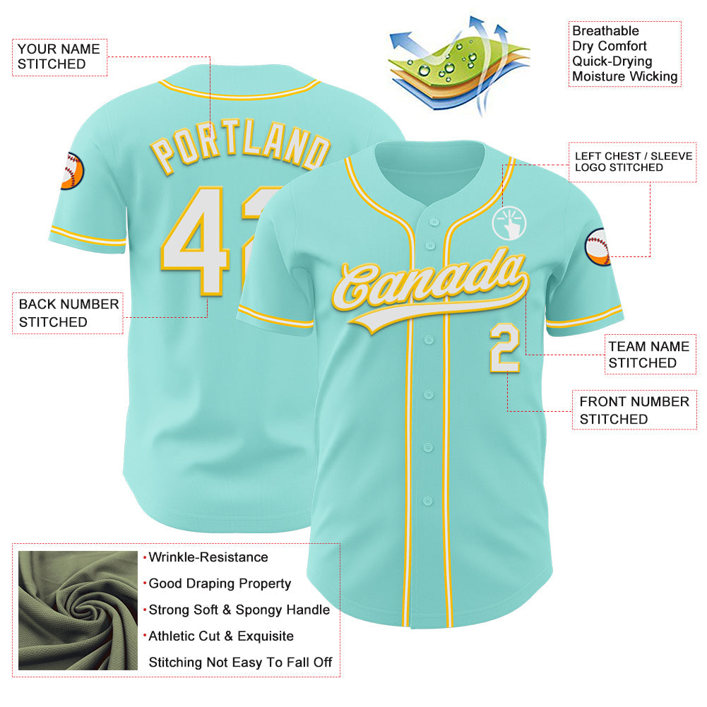 Custom Ice Blue White-Yellow Authentic Baseball Jersey - Sky-Custom
