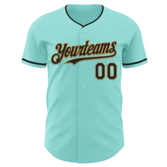 Custom Ice Blue Black-Old Gold Authentic Baseball Jersey - Sky-Custom