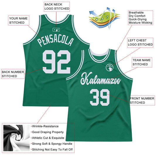 Custom Kelly Green White Authentic Throwback Basketball Jersey - Sky-Custom