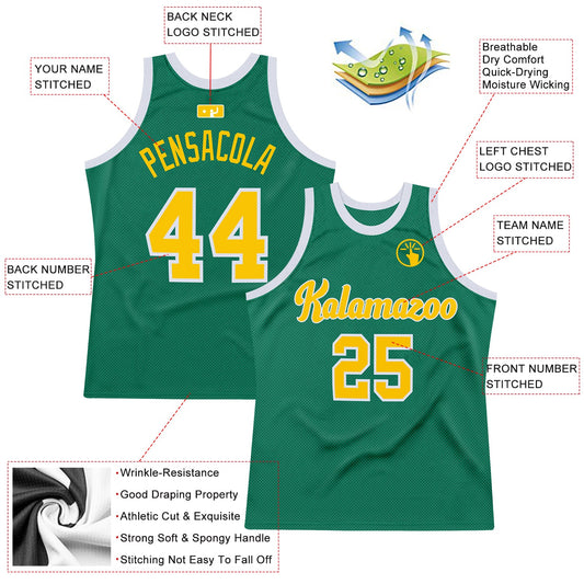 Custom Kelly Green Gold-White Authentic Throwback Basketball Jersey - Sky-Custom