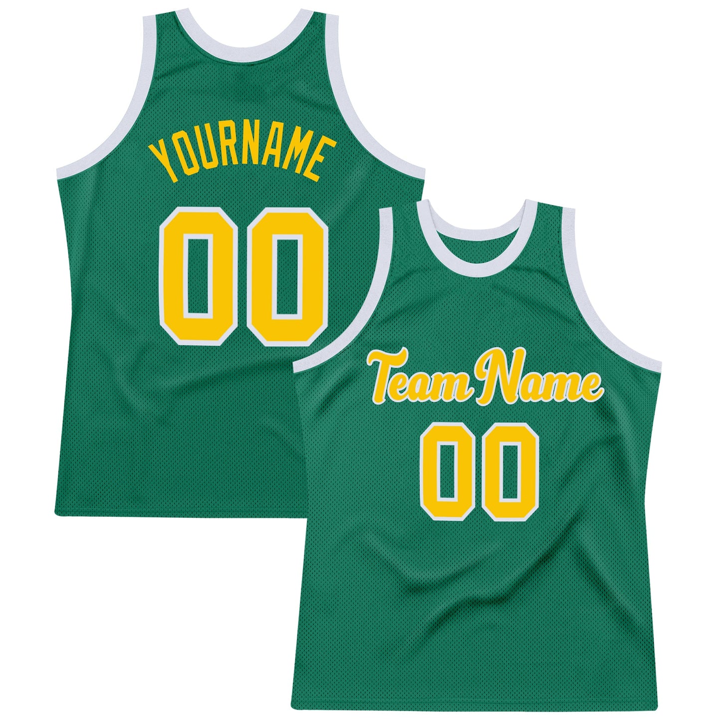Custom Kelly Green Gold-White Authentic Throwback Basketball Jersey - Sky-Custom
