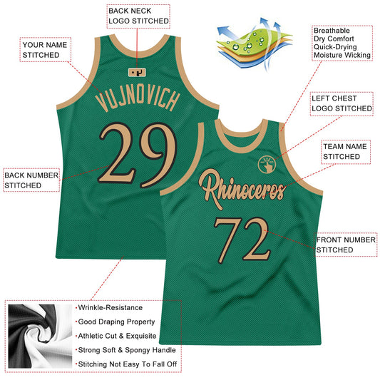 Custom Kelly Green Old Gold-Black Authentic Throwback Basketball Jersey - Sky-Custom