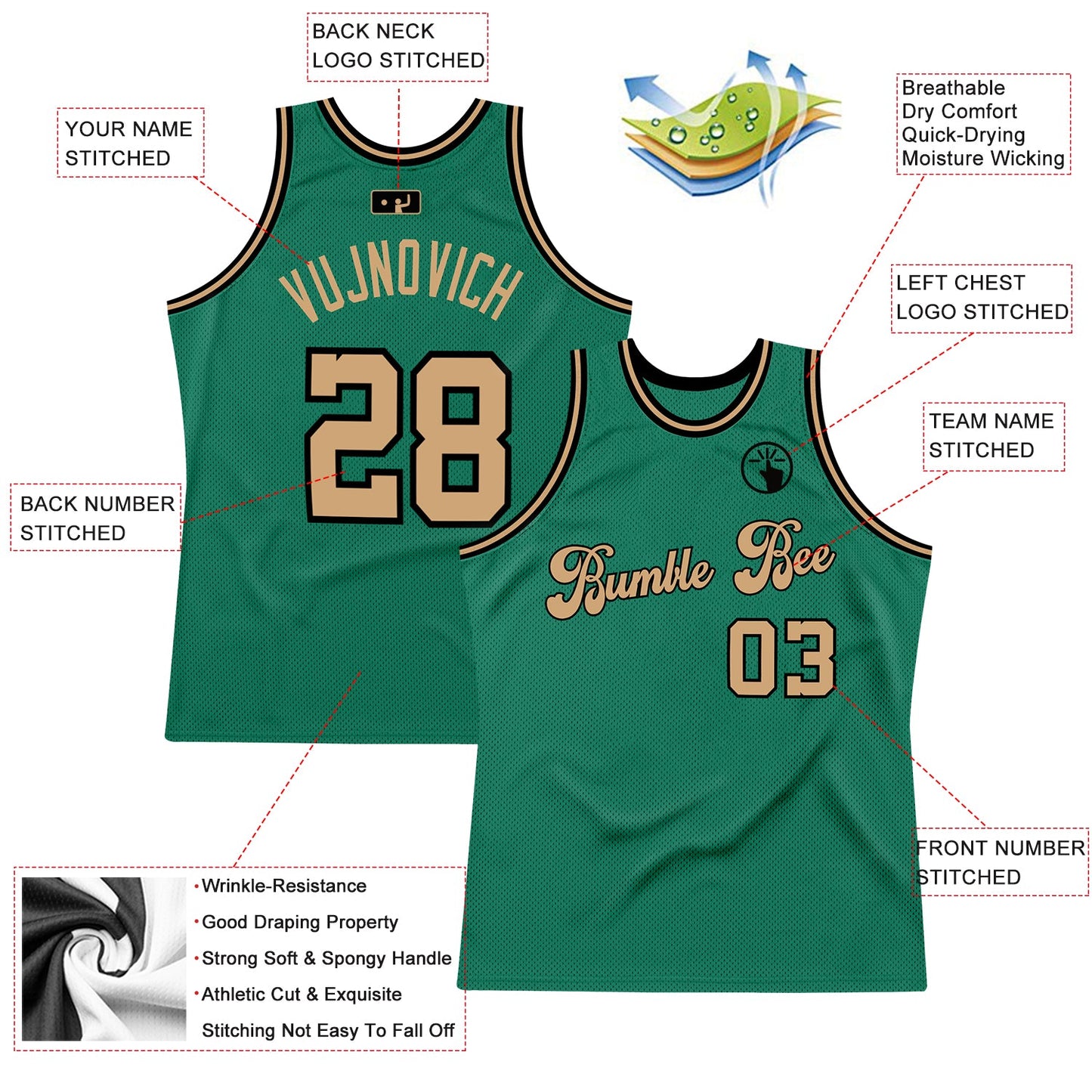 Custom Kelly Green Old Gold-Black Authentic Throwback Basketball Jersey - Sky-Custom