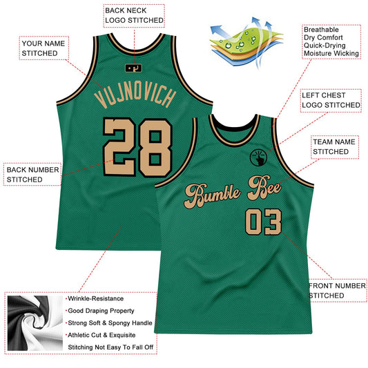 Custom Kelly Green Old Gold-Black Authentic Throwback Basketball Jersey - Sky-Custom