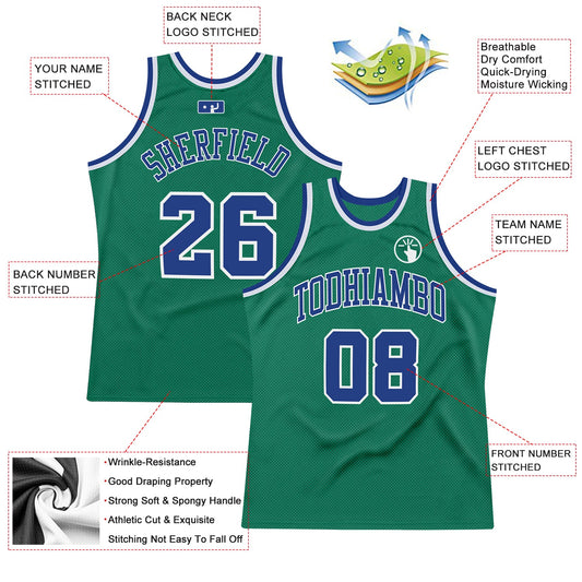 Custom Kelly Green Royal-White Authentic Throwback Basketball Jersey - Sky-Custom
