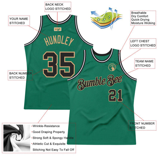 Custom Kelly Green Black-Old Gold Authentic Throwback Basketball Jersey - Sky-Custom