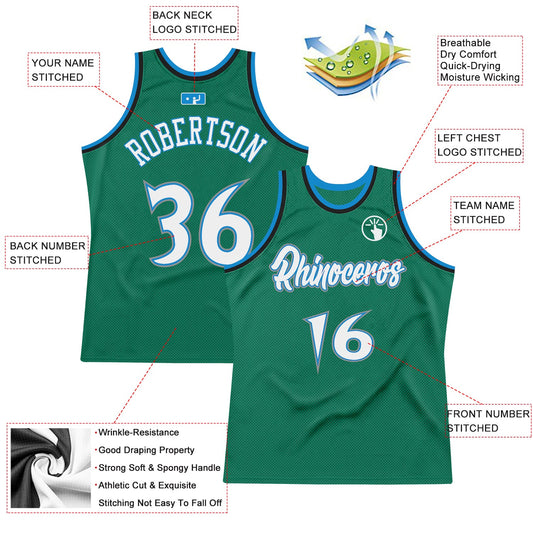 Custom Kelly Green White-Blue Authentic Throwback Basketball Jersey - Sky-Custom