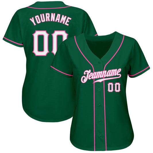 Custom Kelly Green White-Pink Authentic Baseball Jersey - Sky-Custom