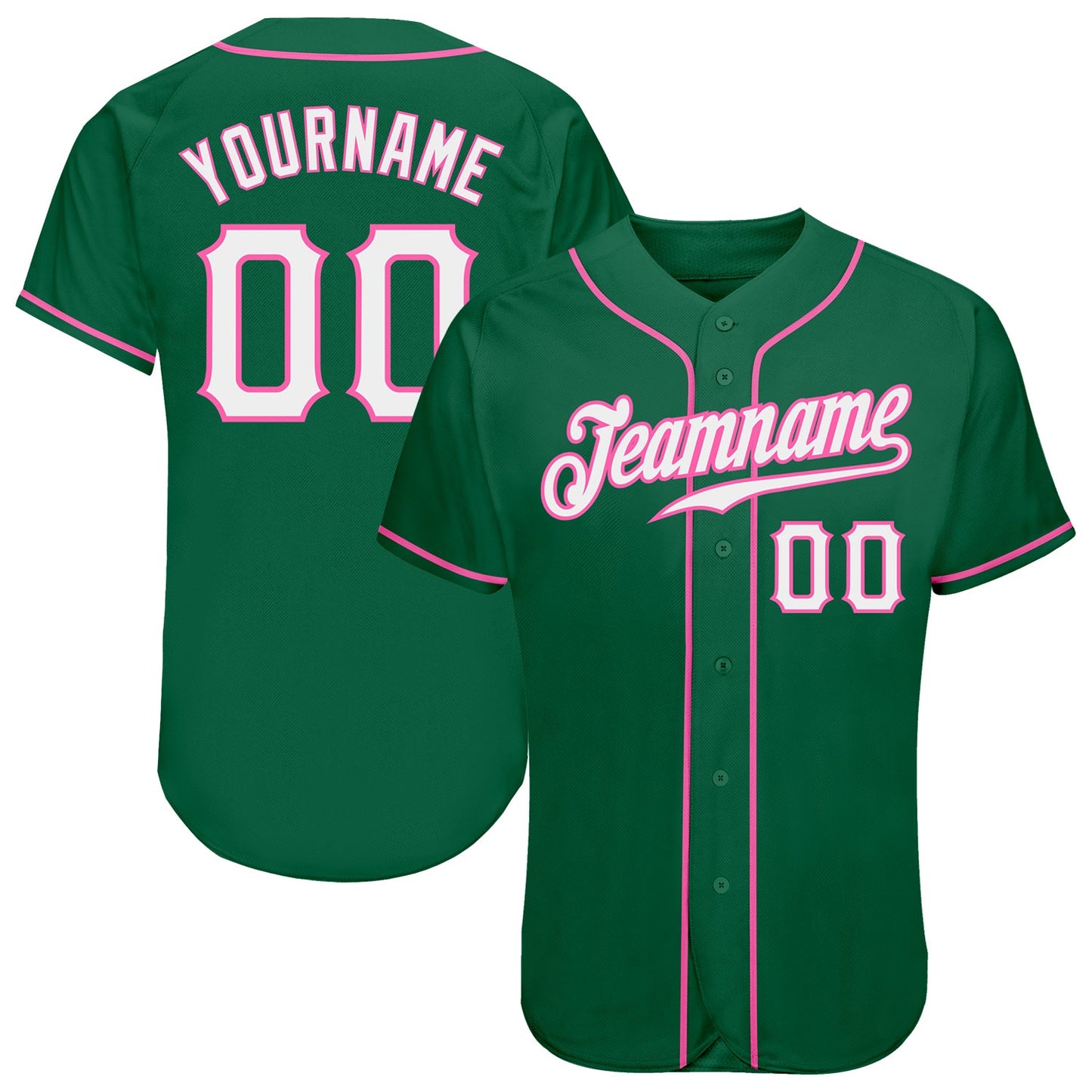 Custom Kelly Green White-Pink Authentic Baseball Jersey - Sky-Custom