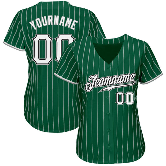 Custom Kelly Green White Pinstripe White-Gray Authentic Baseball Jersey - Sky-Custom