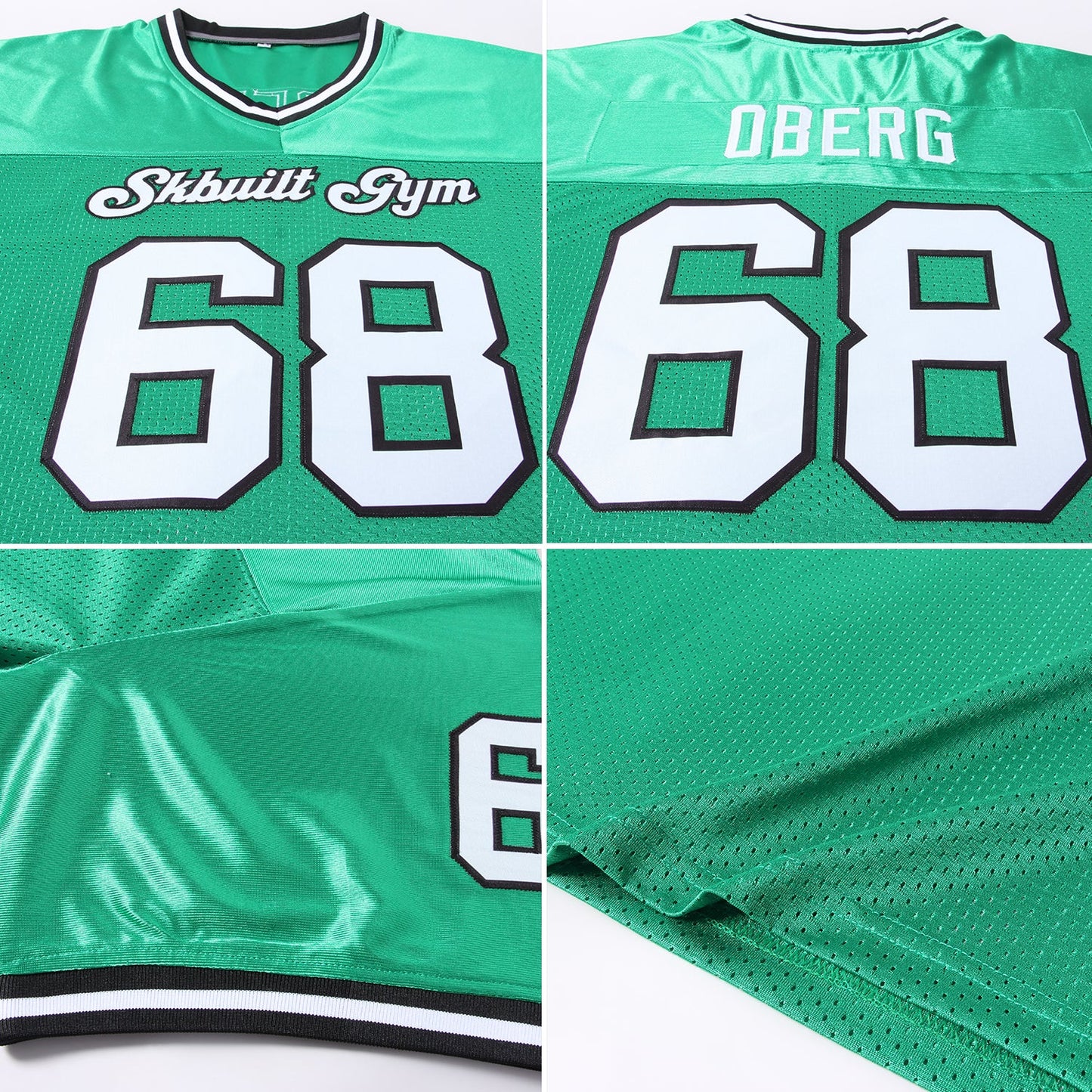 Custom Grass Green White-Black Mesh Authentic Throwback Football Jersey - Sky-Custom