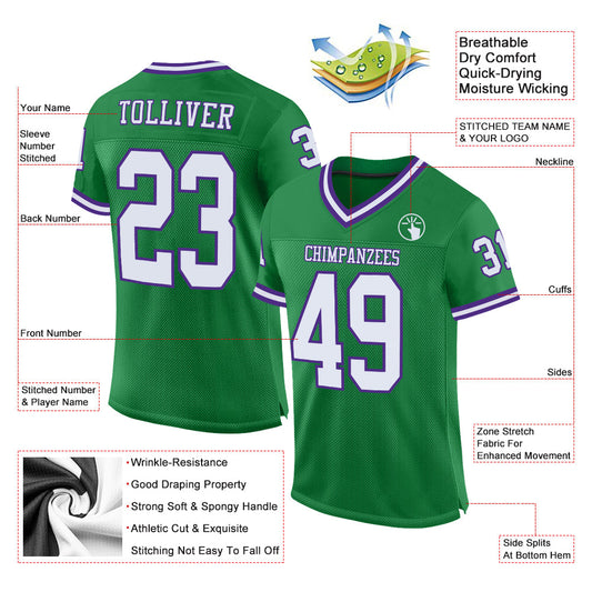 Custom Grass Green White-Purple Mesh Authentic Throwback Football Jersey - Sky-Custom
