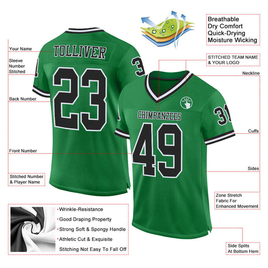 Custom Grass Green Black-White Mesh Authentic Throwback Football Jersey - Sky-Custom