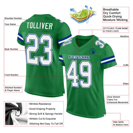Custom Grass Green White-Royal Mesh Authentic Football Jersey - Sky-Custom