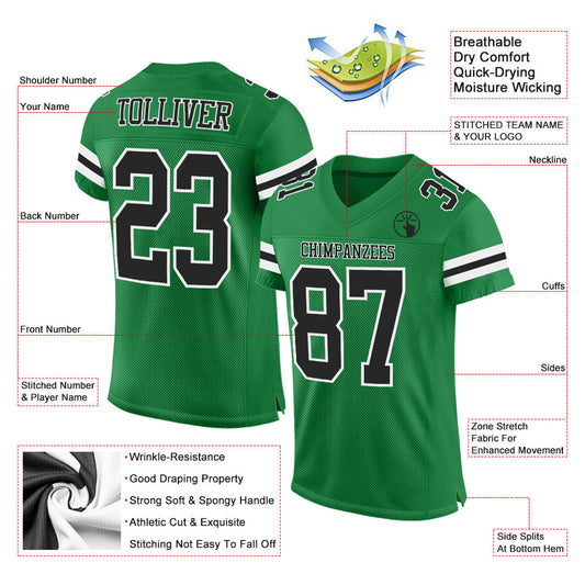 Custom Grass Green Black-White Mesh Authentic Football Jersey - Sky-Custom