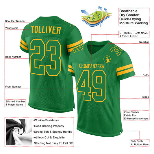 Custom Grass Green Grass Green-Gold Mesh Authentic Football Jersey - Sky-Custom