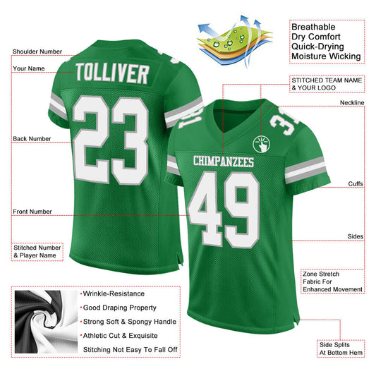 Custom Grass Green White-Gray Mesh Authentic Football Jersey - Sky-Custom