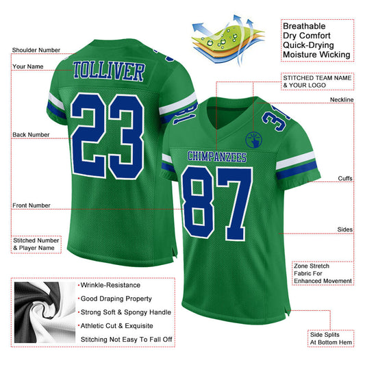 Custom Grass Green Royal-White Mesh Authentic Football Jersey - Sky-Custom