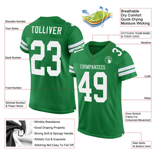 Custom Grass Green White Mesh Authentic Football Jersey - Sky-Custom