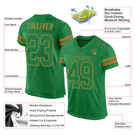 Custom Grass Green Grass Green-Old Gold Mesh Authentic Football Jersey - Sky-Custom