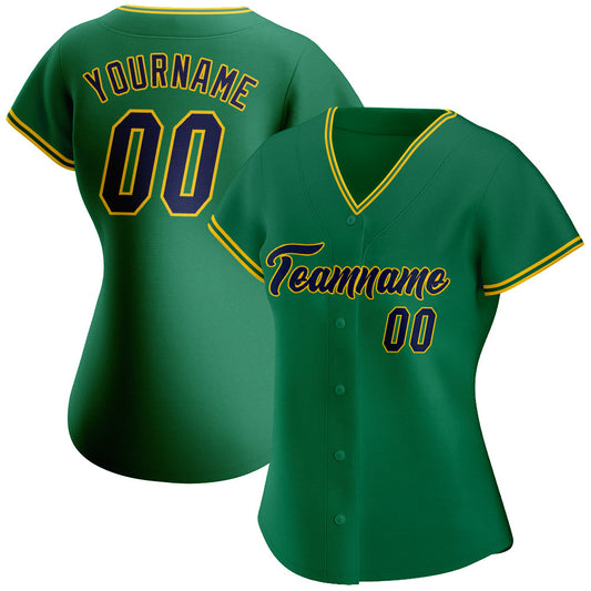 Custom Kelly Green Navy-Gold Authentic Baseball Jersey - Sky-Custom