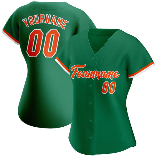 Custom Kelly Green Orange-White Authentic Baseball Jersey - Sky-Custom