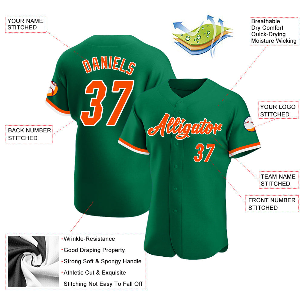 Custom Kelly Green Orange-White Authentic Baseball Jersey - Sky-Custom