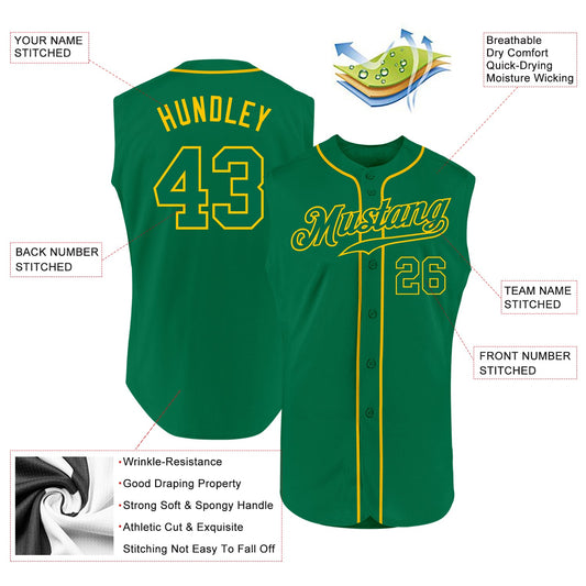 Custom Kelly Green Kelly Green-Gold Authentic Sleeveless Baseball Jersey - Sky-Custom