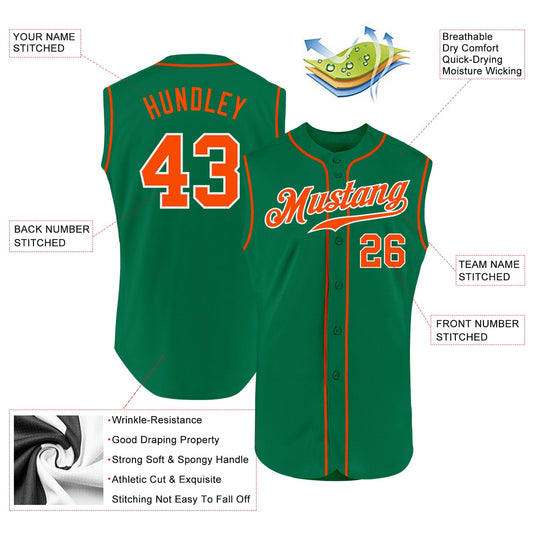 Custom Kelly Green Orange-White Authentic Sleeveless Baseball Jersey - Sky-Custom
