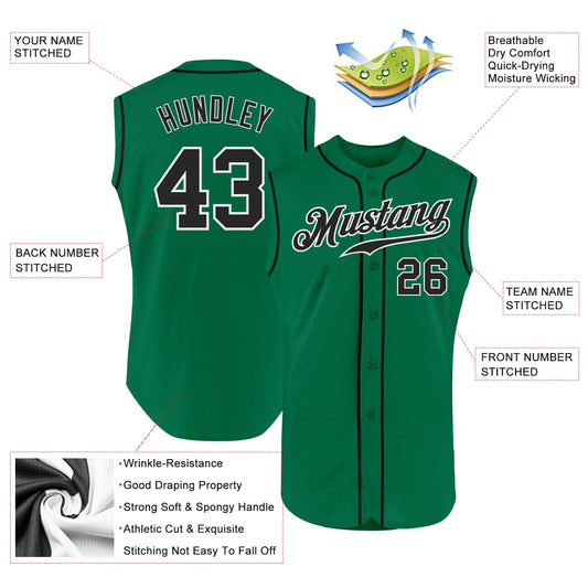 Custom Kelly Green Black-White Authentic Sleeveless Baseball Jersey - Sky-Custom