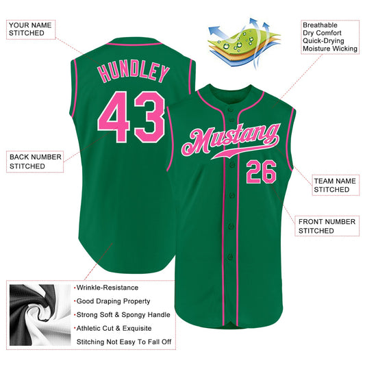 Custom Kelly Green Pink-White Authentic Sleeveless Baseball Jersey - Sky-Custom