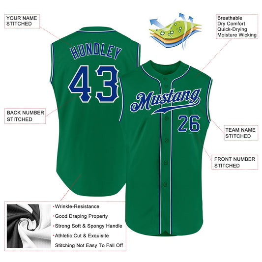 Custom Kelly Green Royal-White Authentic Sleeveless Baseball Jersey - Sky-Custom