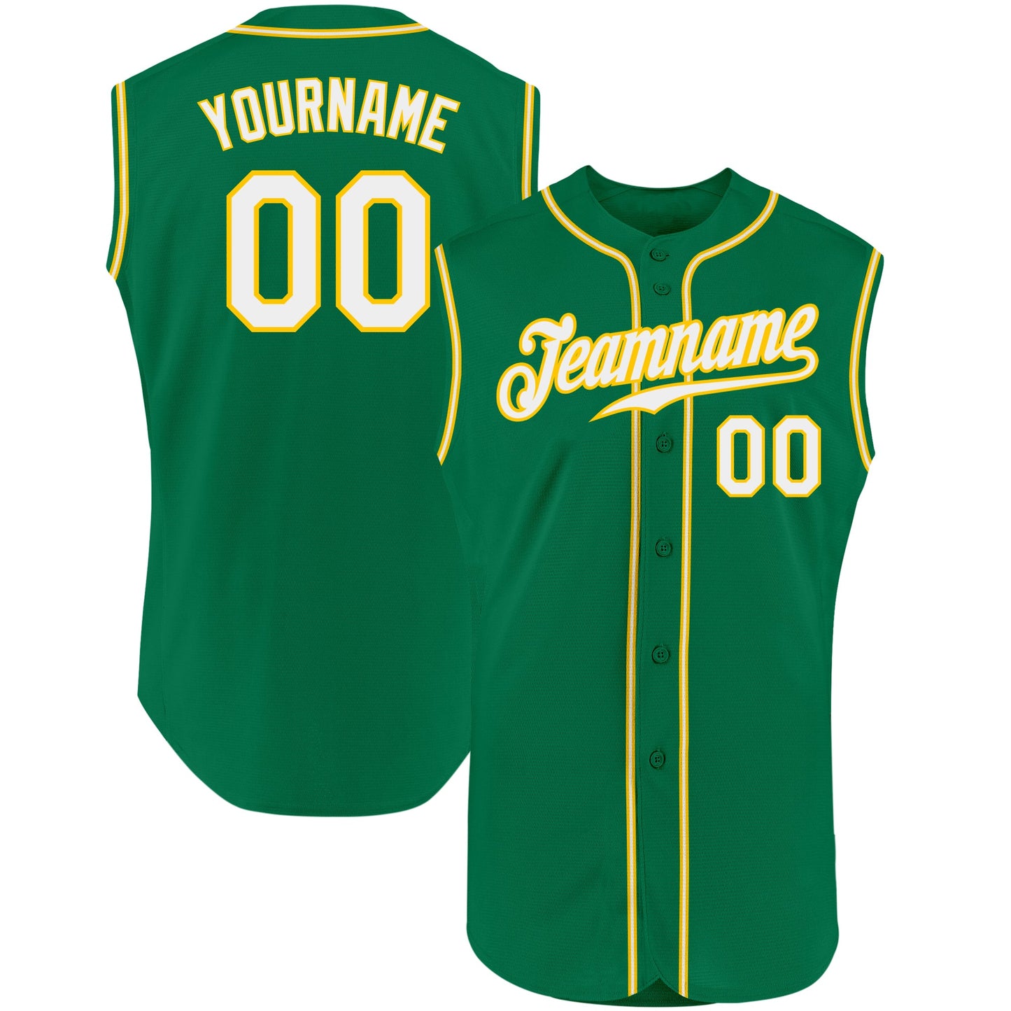 Custom Kelly Green White-Gold Authentic Sleeveless Baseball Jersey - Sky-Custom