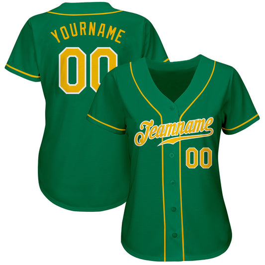 Custom Kelly Green Gold-White Authentic Baseball Jersey - Sky-Custom