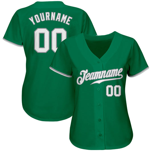 Custom Kelly Green White-Gray Authentic Baseball Jersey - Sky-Custom