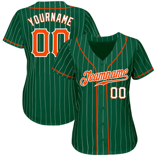 Custom Kelly Green White Pinstripe Orange-White Authentic Baseball Jersey - Sky-Custom