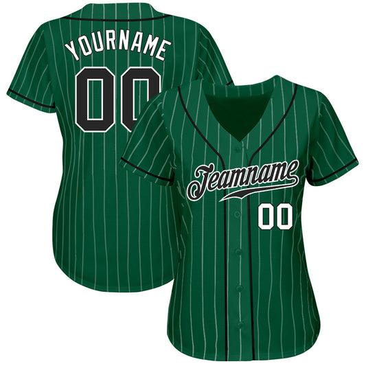 Custom Kelly Green White Pinstripe Black-White Authentic Baseball Jersey - Sky-Custom