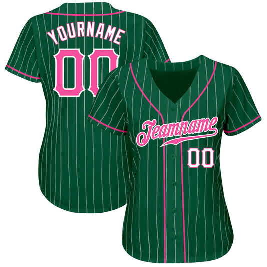 Custom Kelly Green White Pinstripe Pink-White Authentic Baseball Jersey - Sky-Custom