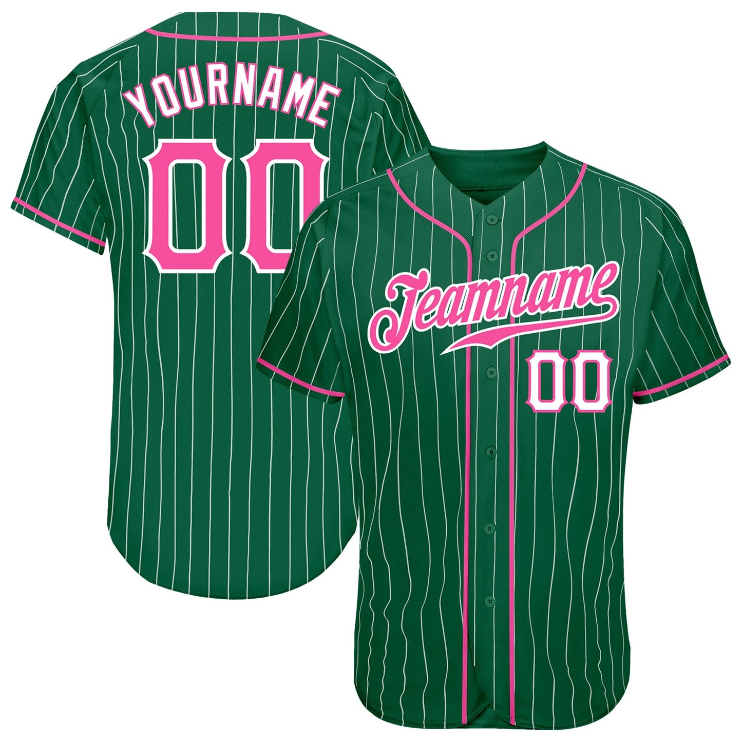 Custom Kelly Green White Pinstripe Pink-White Authentic Baseball Jersey - Sky-Custom