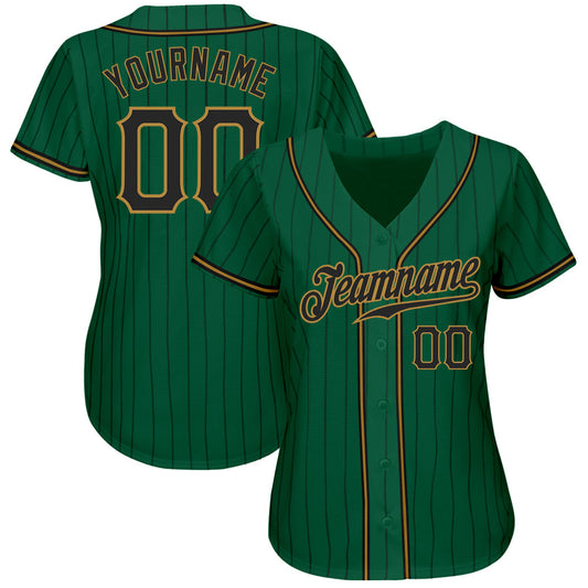 Custom Kelly Green Black Pinstripe Black-Old Gold Authentic Baseball Jersey - Sky-Custom