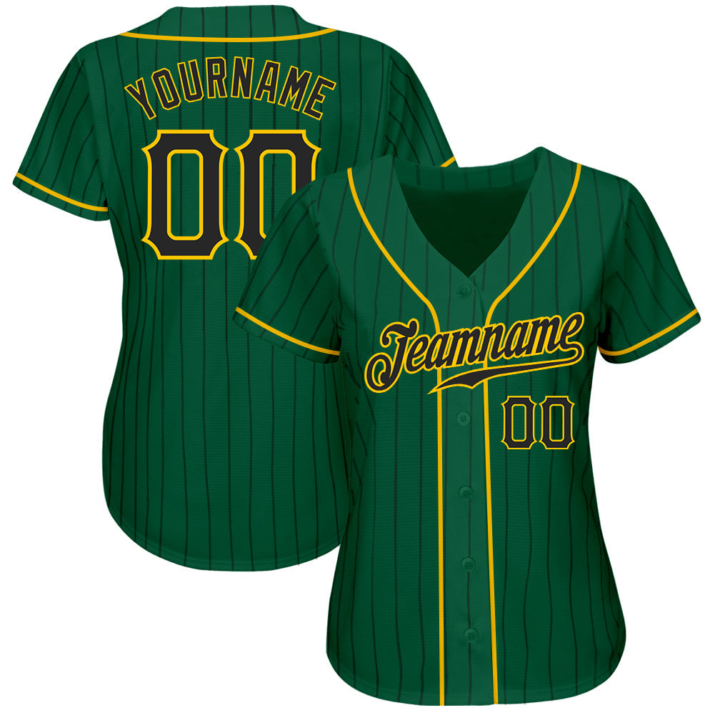 Custom Kelly Green Black Pinstripe Black-Gold Authentic Baseball Jersey - Sky-Custom