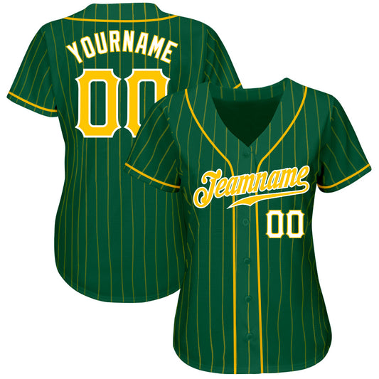 Custom Kelly Green Gold Pinstripe Gold-White Authentic Baseball Jersey - Sky-Custom