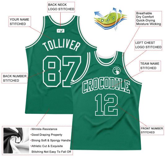 Custom Kelly Green Kelly Green-White Authentic Throwback Basketball Jersey - Sky-Custom