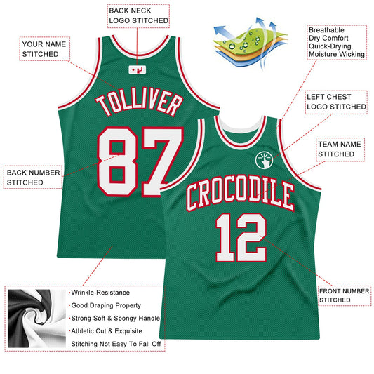Custom Kelly Green White-Red Authentic Throwback Basketball Jersey - Sky-Custom