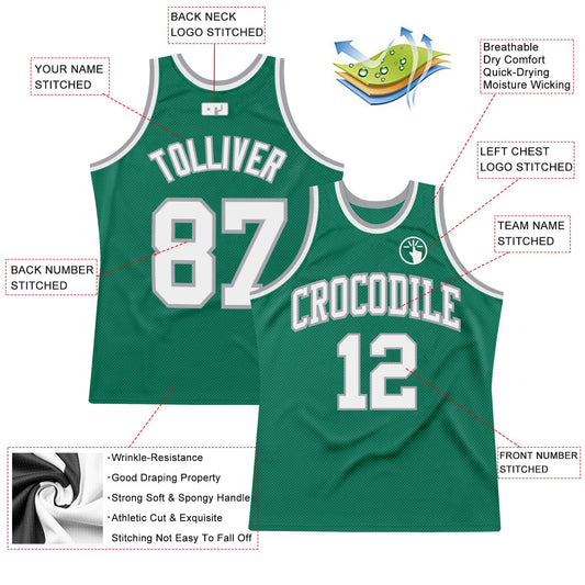 Custom Kelly Green White-Gray Authentic Throwback Basketball Jersey - Sky-Custom