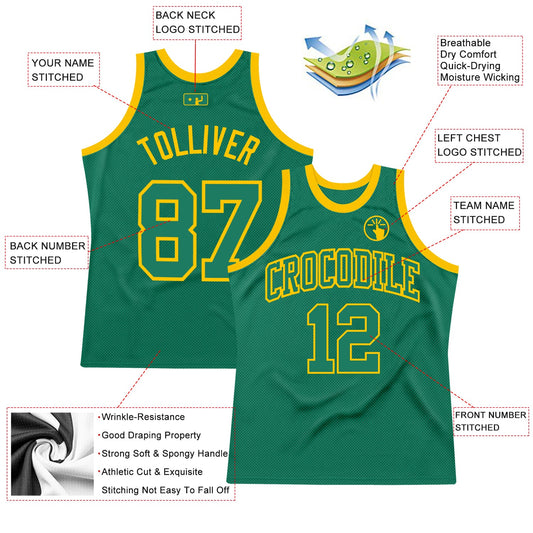 Custom Kelly Green Kelly Green-Gold Authentic Throwback Basketball Jersey - Sky-Custom