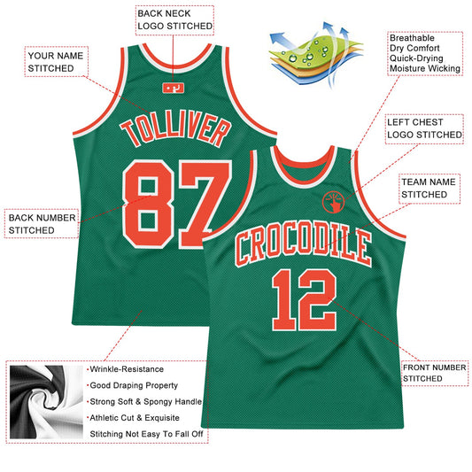 Custom Kelly Green Orange-White Authentic Throwback Basketball Jersey - Sky-Custom